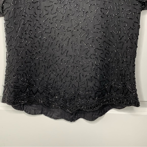 Vintage Cote D’Azur S Black Evening Beaded Silk Top - Picture 5 of 7